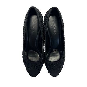 Kelly And‎ Katie Black Beaded Accents Cutout Embellished Peep Toe Heels 7.5